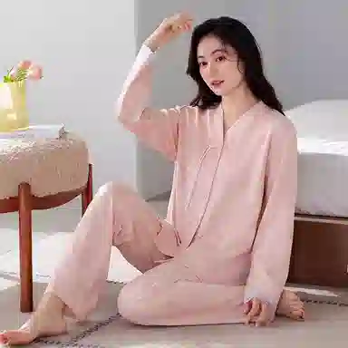 歌倩雅 时尚高级感国风舒适长袖长裤睡衣套装 女款 粉色