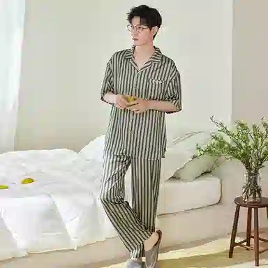 歌倩雅 舒适透气短袖亲肤凉感长裤睡衣套装 男款 绿色