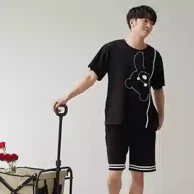 歌倩雅 圆领套头卡通动漫透气直筒微弹睡衣套装 男款 黑色