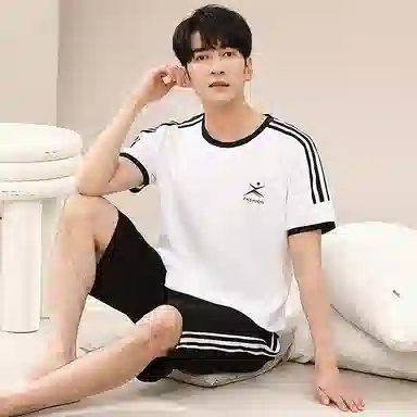 歌倩雅 条纹纯棉短袖家居服睡衣套装 男款 图色