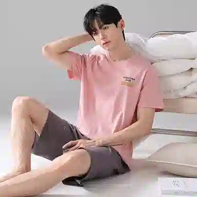 歌倩雅 舒适休闲亲肤短袖五分裤家居服睡衣套装 男款 图色