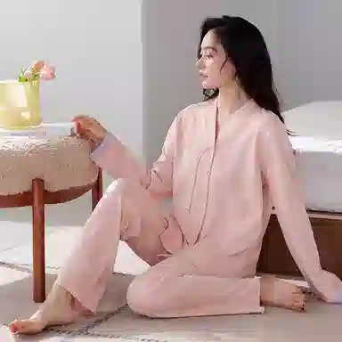歌倩雅 时尚高级感国风舒适长袖长裤睡衣套装 女款 粉色