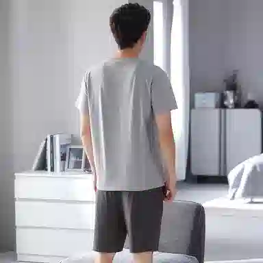 歌倩雅 圆领简约字母短袖上衣松紧腰五分裤睡衣套装 男款 灰色