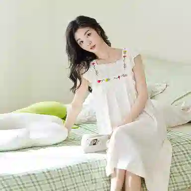 歌倩雅 休闲凉感舒适透气无袖睡裙 女款 白色