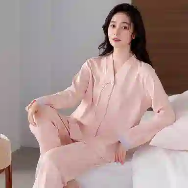 歌倩雅 时尚高级感国风舒适长袖长裤睡衣套装 女款 粉色