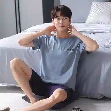 歌倩雅 简约纯棉圆领套头短袖松紧腰五分裤睡衣套装 男款 图色