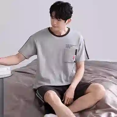 歌倩雅 薄款圆领套头短袖五分裤睡衣套装 男款 灰色