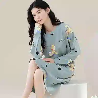 歌倩雅 长袖中长款可爱甜美春秋款睡裙 女款 图片色