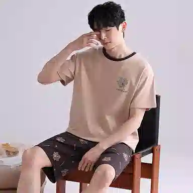 歌倩雅 舒适休闲亲肤短袖五分裤睡衣套装 男款 图色