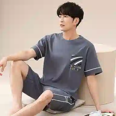 歌倩雅 舒适休闲亲肤短袖五分裤睡衣套装 男款 深蓝色