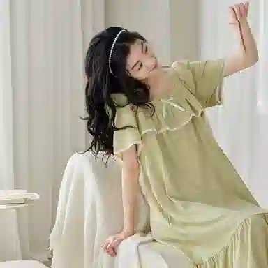 歌倩雅 纯棉甜美舒适亲肤短袖睡裙 女款 浅绿