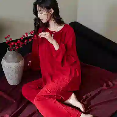 歌倩雅 国风纯色透气家居服睡衣礼盒 女款 红色