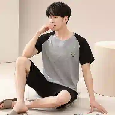 歌倩雅 圆领舒适亲肤柔软短袖家居服睡衣套装 男款 灰色