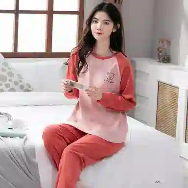 歌倩雅 长袖可爱休闲可外穿春秋冬季睡衣套装 女款 图片色