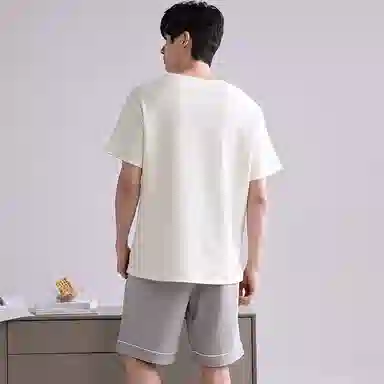 歌倩雅 青少年舒适休闲亲肤短袖五分裤睡衣套装 男款 杏色