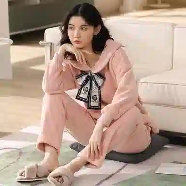 歌倩雅 舒适透气简约保暖可外穿家居服睡衣套装 女款 图色