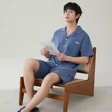 歌倩雅 夏季纯棉短袖薄款舒适休闲短裤睡衣套装 男款
