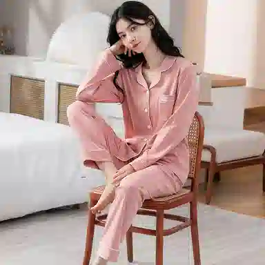 歌倩雅 纯色休闲舒适长袖长裤开衫睡衣套装 女款 豆沙色