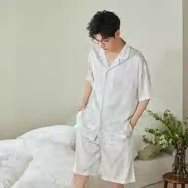 歌倩雅 凉感亲肤短袖透气舒适可外穿短裤睡衣套装 男款 白色