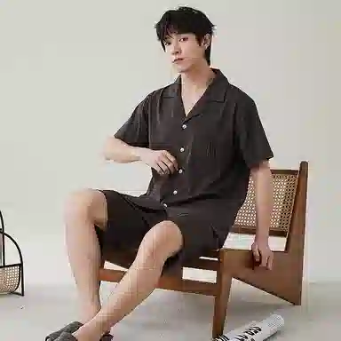 歌倩雅 夏季纯棉开衫短袖简约休闲短裤加大码全棉家居服睡衣套装 男款