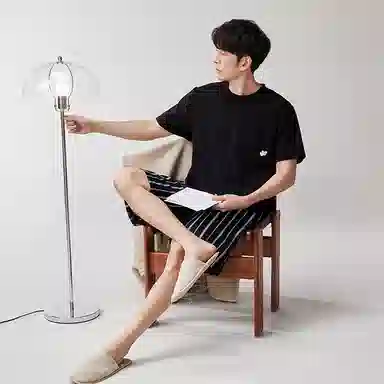 歌倩雅 圆领休闲短袖短裤家居睡衣套装 男款 黑色