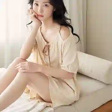 歌倩雅 凉感型圆领短袖松紧腰短裤睡衣套装 女款 杏色