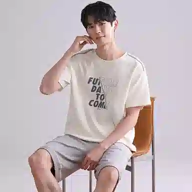 歌倩雅 青少年舒适休闲亲肤短袖五分裤睡衣套装 男款 杏色