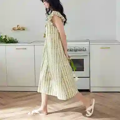 歌倩雅 凉感型亲肤舒适透气无袖睡裙 女款 绿色