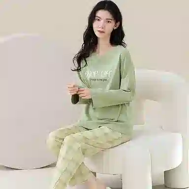 歌倩雅 纯棉高级感优雅可外穿睡衣套装 女款 绿色