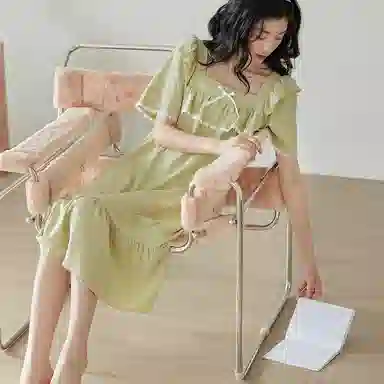 歌倩雅 纯棉甜美舒适亲肤短袖睡裙 女款 浅绿