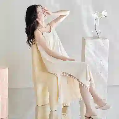 歌倩雅 吊带薄款舒适百搭无袖睡裙 女款 杏色