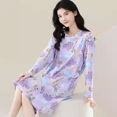 歌倩雅 长袖中长款套头卡通睡裙 女款 图片色