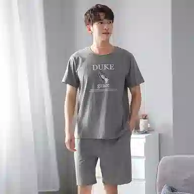 歌倩雅 加大码圆领短袖家居服睡衣套装 男款 图色