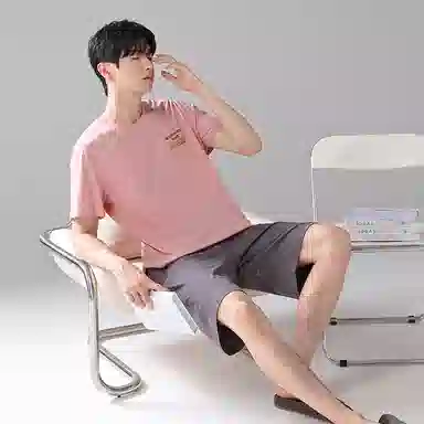 歌倩雅 舒适休闲亲肤短袖五分裤家居服睡衣套装 男款 图色