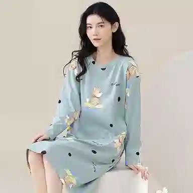 歌倩雅 长袖中长款可爱甜美春秋款睡裙 女款 图片色
