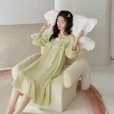 歌倩雅 方领长款防凸点长袖睡裙 女款