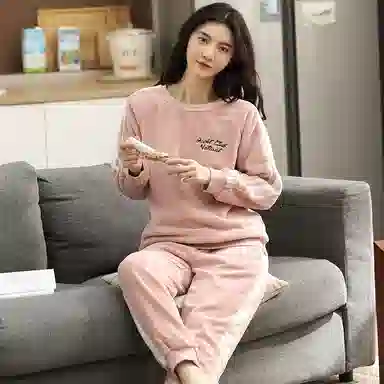 歌倩雅 长袖运动风舒适休闲亲肤睡衣套装 女款 图色