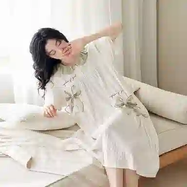 歌倩雅 凉感亲肤纯棉短袖睡裙 女款 白色
