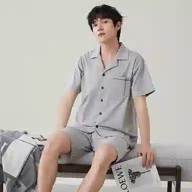 歌倩雅 夏季纯棉短袖全棉休闲短裤青少年家居服睡衣套装 男款