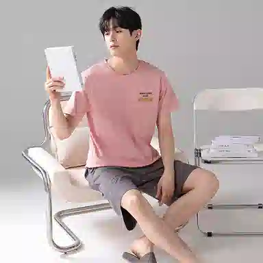 歌倩雅 舒适休闲亲肤短袖五分裤家居服睡衣套装 男款 图色