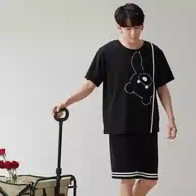 歌倩雅 圆领套头卡通动漫透气直筒微弹睡衣套装 男款 黑色