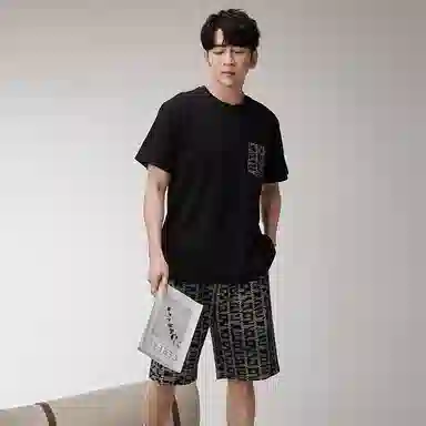 歌倩雅 简约圆领套头短袖短裤透气睡衣套装 男款