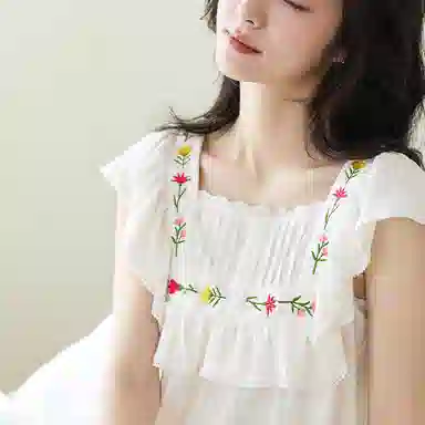 歌倩雅 休闲凉感舒适透气无袖睡裙 女款 白色