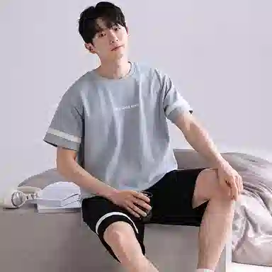 歌倩雅 大码纯棉短袖家居服睡衣套装 男款 图色