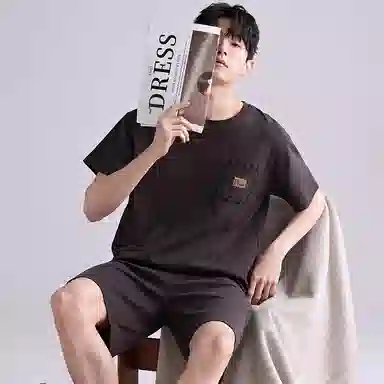 歌倩雅 舒适亲肤短袖五分裤休闲睡衣套装 男款 黑色