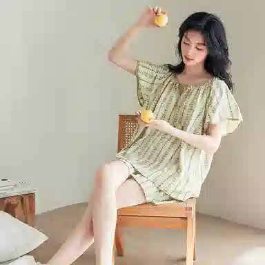 歌倩雅 短袖短裤薄款时尚高级感睡衣套装 女款 淡绿