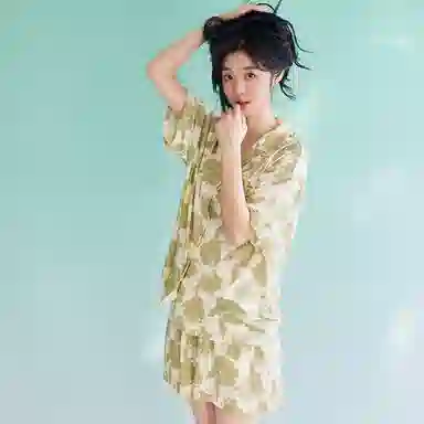 歌倩雅 凉感型时尚高级感短袖三分裤睡衣套装 女款 图色
