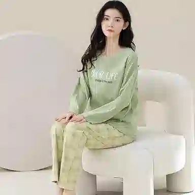 歌倩雅 纯棉高级感优雅可外穿睡衣套装 女款 绿色