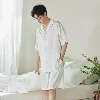 歌倩雅 凉感亲肤短袖透气舒适可外穿短裤睡衣套装 男款 白色
