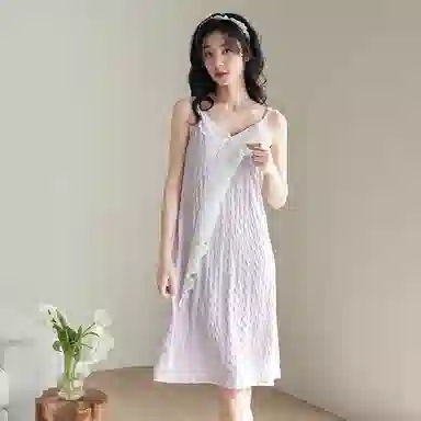 歌倩雅 胸垫款甜美纯欲风性感无袖吊带睡裙 女款 浅紫色